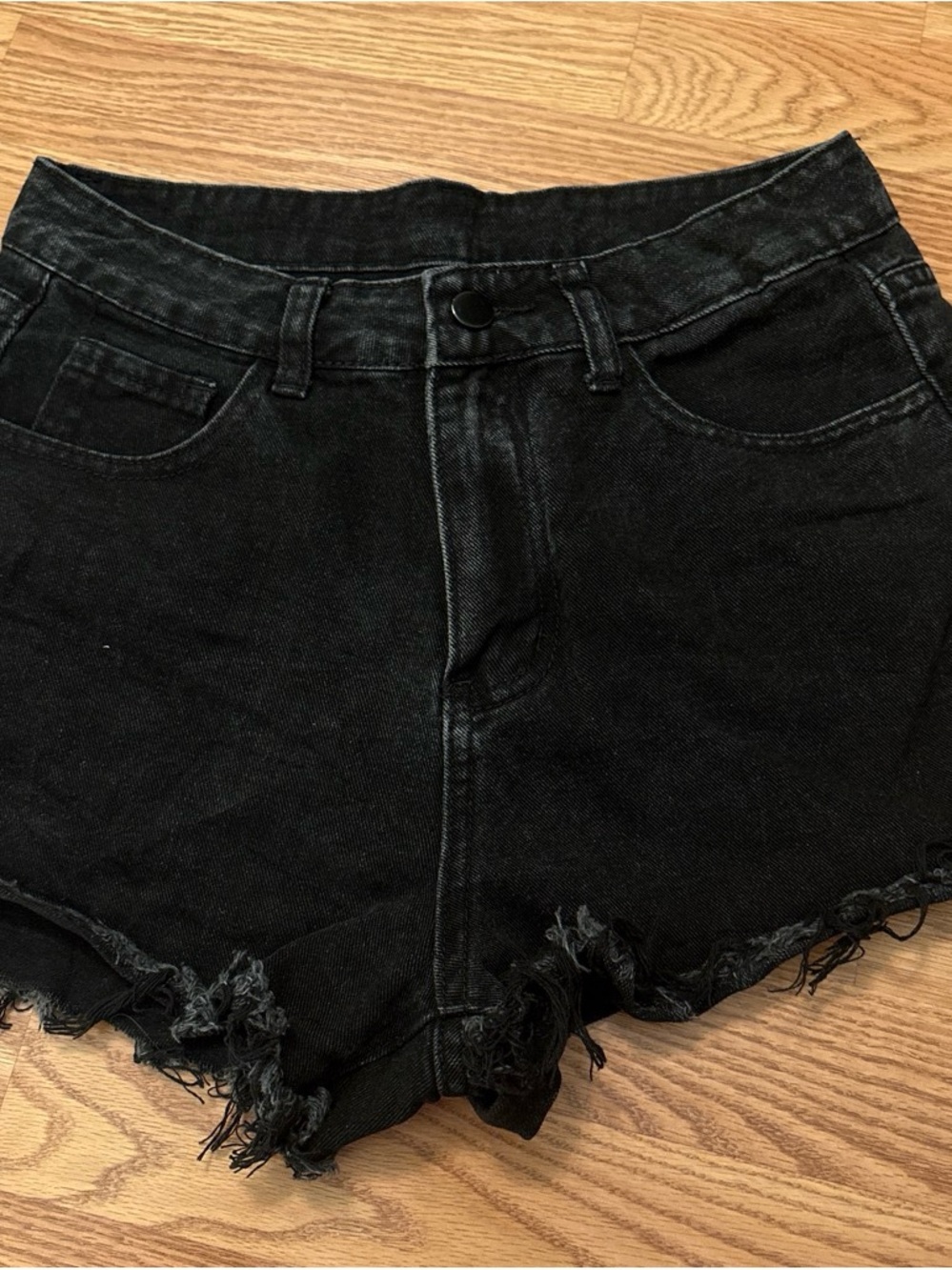 SHEIN Black High-Rise Distressed Denim Shorts